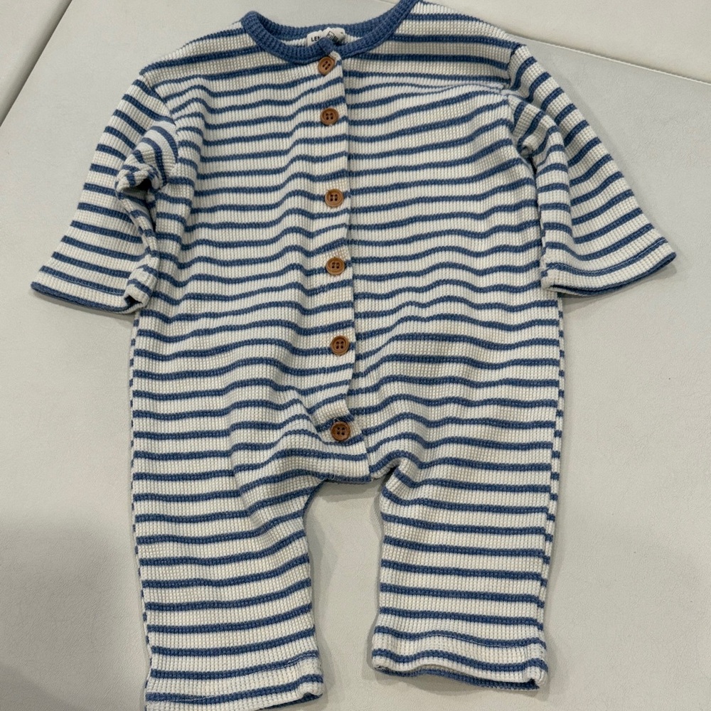 Lemonade Striped Blue and White Button One Piece 3-6m